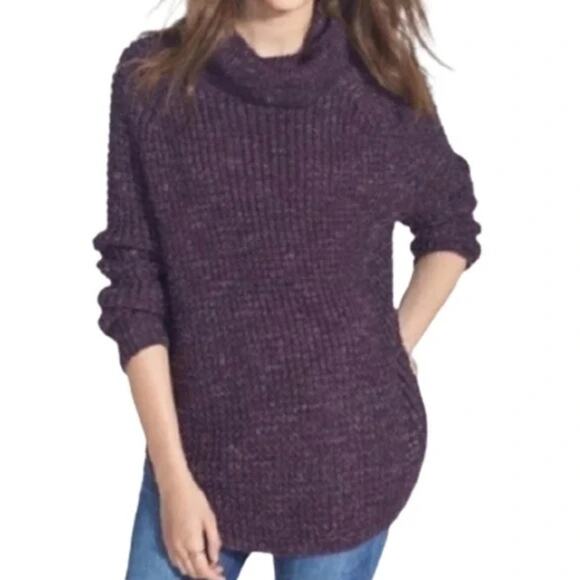 Free People Dylan Purple Tweedy Cowl Neck Chunky Sweater Size XS - Picture 1 of 7